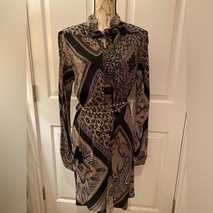 HALE BOB Silk Long Sleeve Crepe de Chine Belted Shirt Dress L  $355 Large